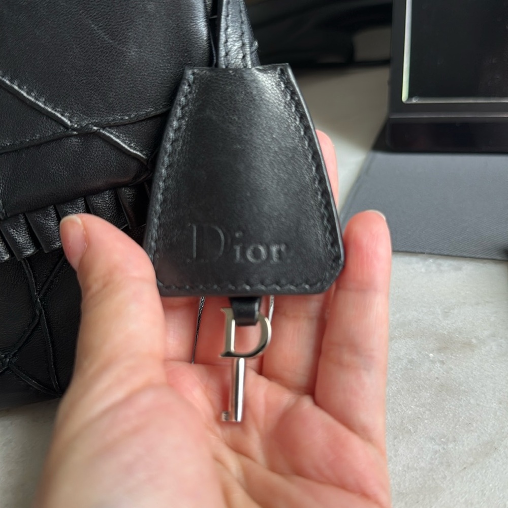 Dior Miss Dior New Lock Ruffle Trim Shoulder Bag (Medium) in Black Lambskin - Picture 4 of 12